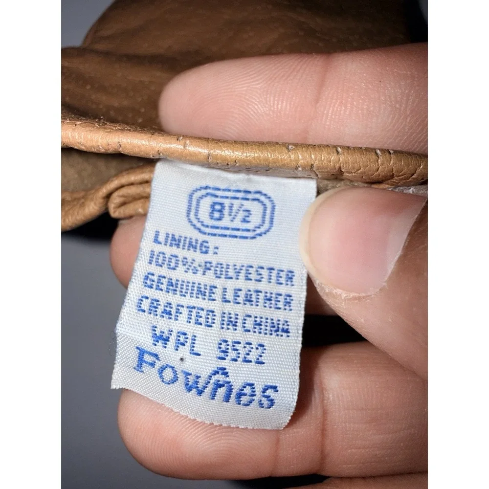 Vintage Fownes 1950s‎ Women's Tan LEATHER GLOVES With Warm Lining size 8.5 D